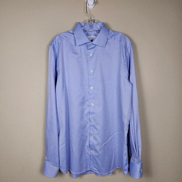 Eton Contemporary Fit Twill Dress Shirt Mens Blue Cotton Swedish Designer 41x16 - Picture 1 of 14